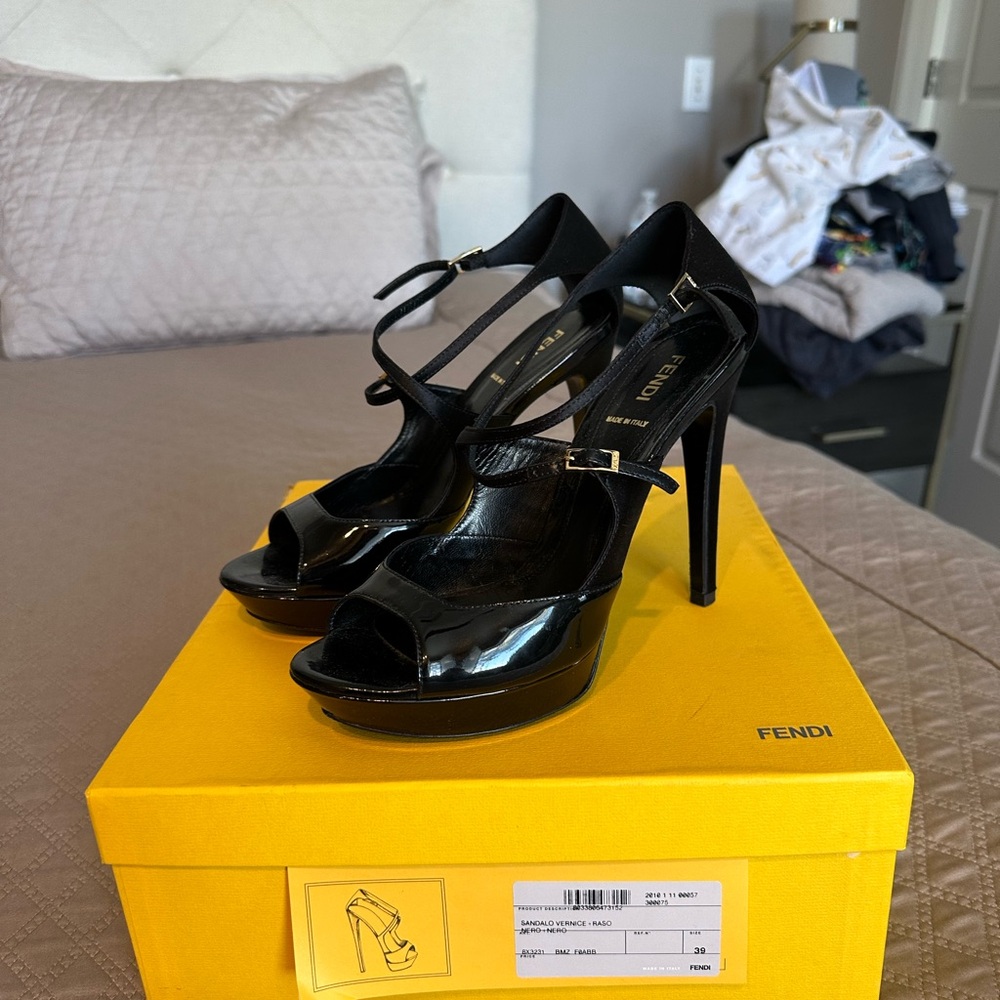 Fendi Black Patent Leather High Heel Sandals